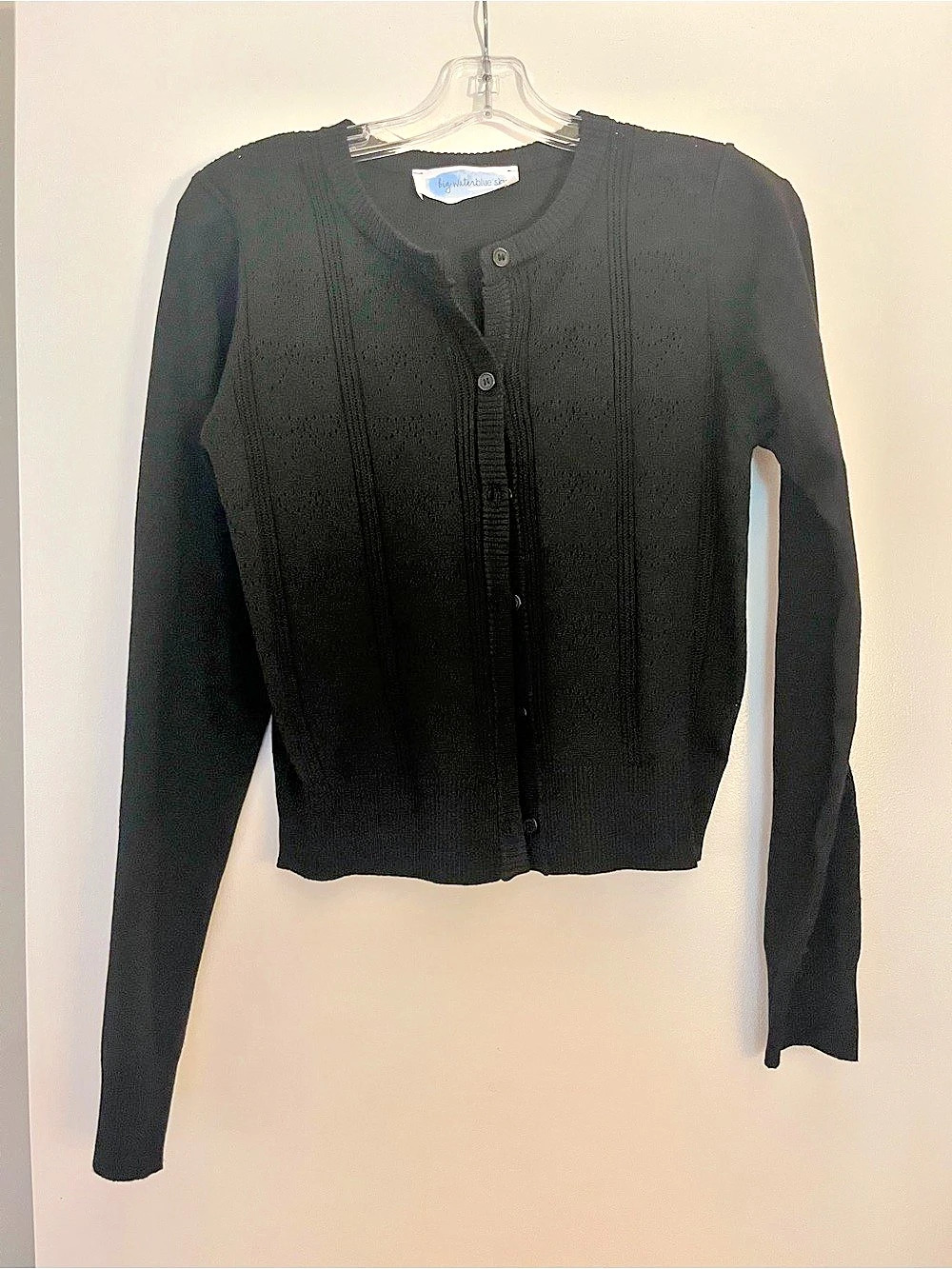 big water blue sky black Button-Front Cardigan, Large (Lizard Thicket)